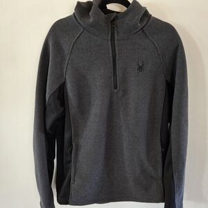 Spyder Men's XL Charcoa Gray  Black 1/4 Zip Pullover Hoodie Heavyweight Pockets
